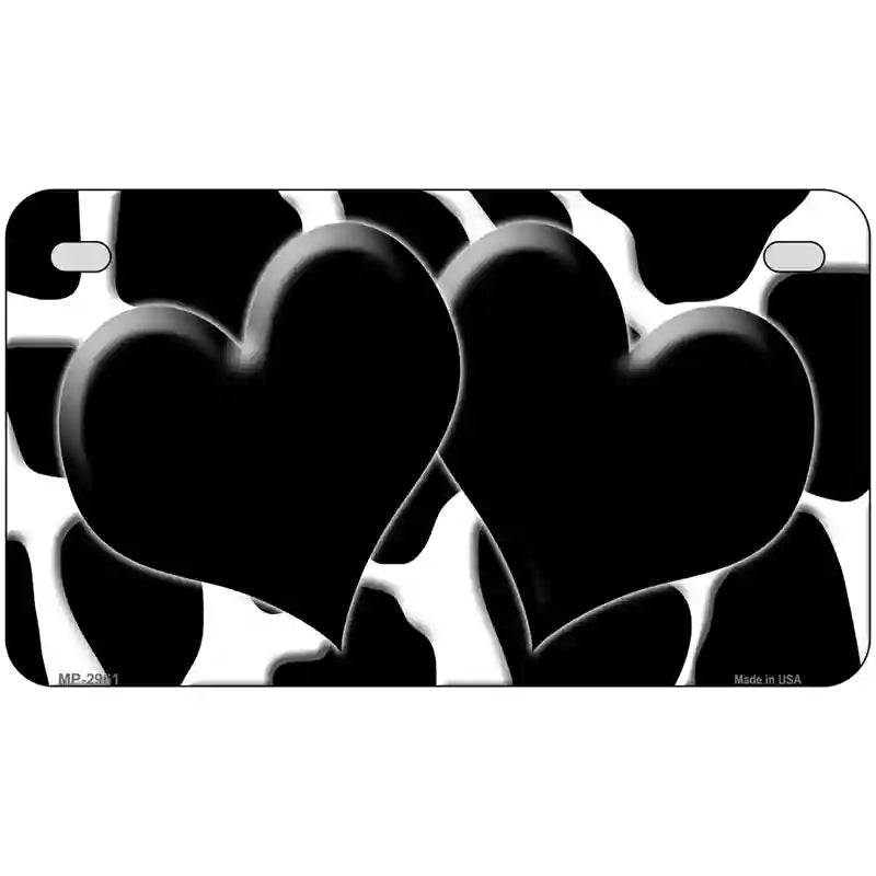 Black White Giraffe Black Centered Hearts Novelty License Plate 7" x 4" (MP)