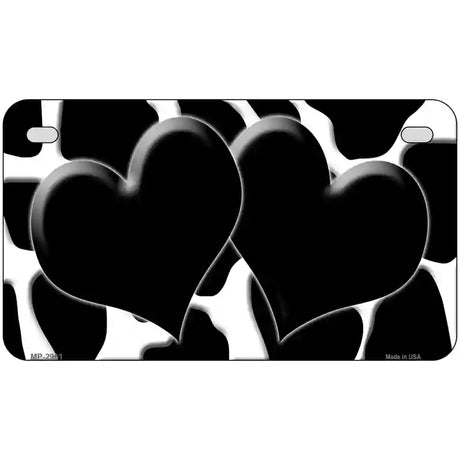 Black White Giraffe Black Centered Hearts Novelty License Plate 7" x 4" (MP)