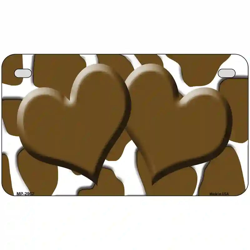 Brown White Giraffe Brown Centered Hearts Novelty License Plate 7" x 4" (MP)