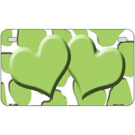 Lime Green White Giraffe Lime Green Centered Hearts Novelty License Plate 7" x 4" (MP)