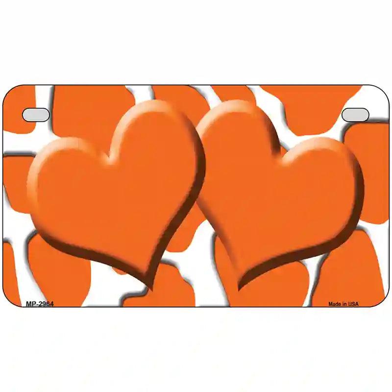 Orange White Giraffe Orange Centered Hearts Novelty License Plate 7" x 4" (MP)