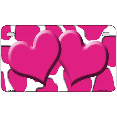 Pink White Giraffe Pink Centered Hearts Novelty License Plate 7" x 4" (MP)