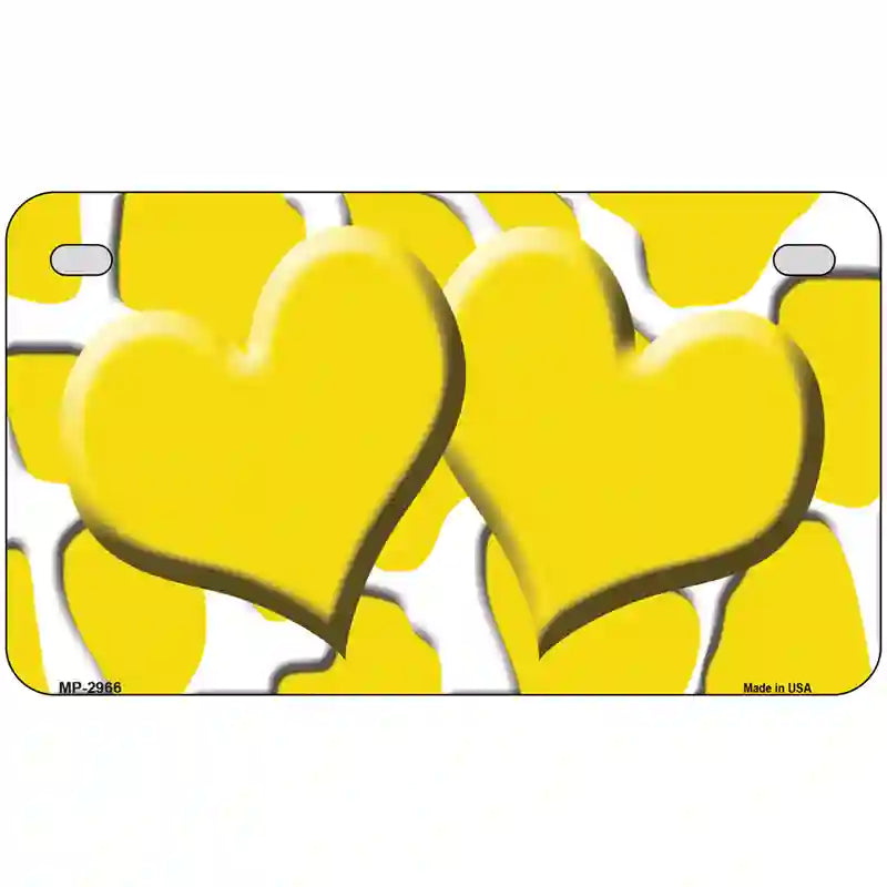 Yellow White Giraffe Yellow Centered Hearts Novelty License Plate 7" x 4" (MP)