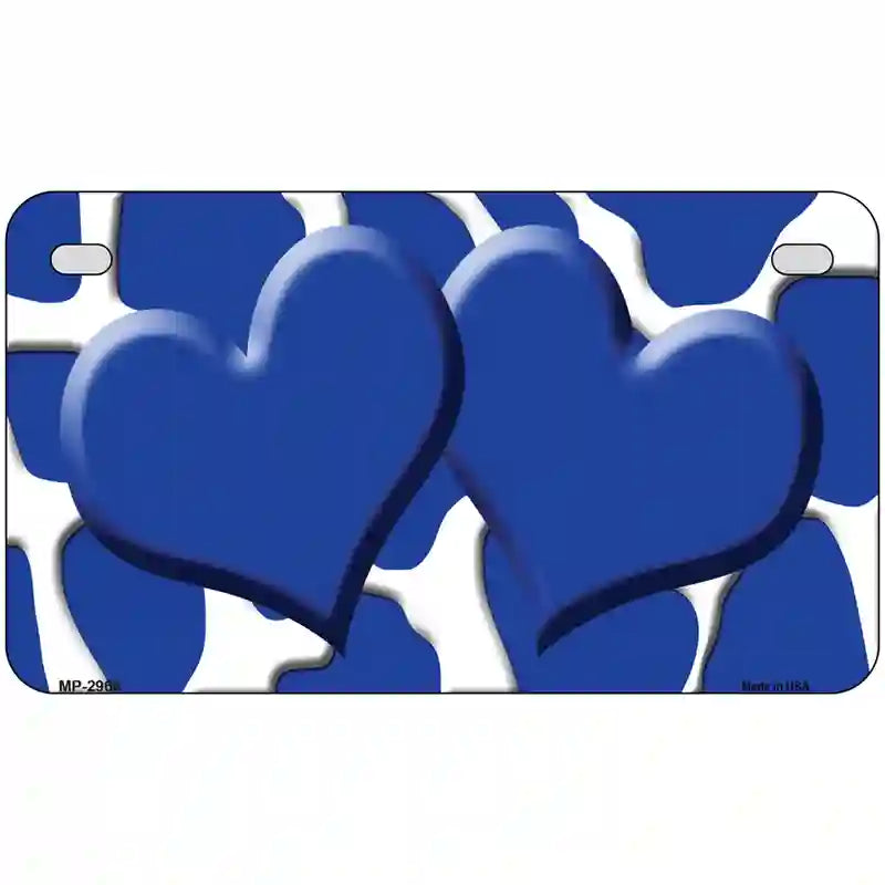 Blue White Giraffe Blue Centered Hearts Novelty License Plate 7" x 4" (MP)