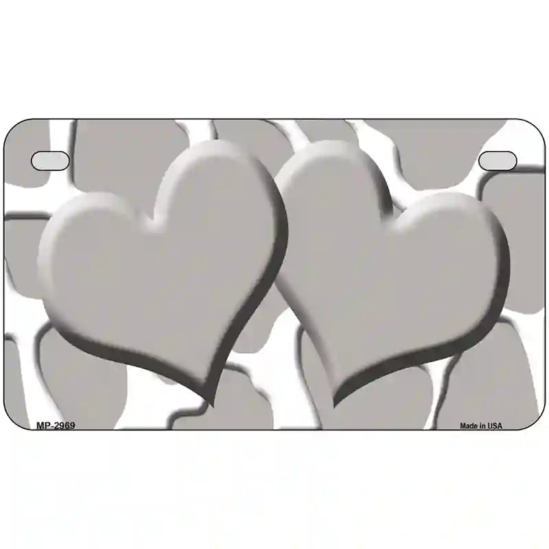 Grey White Giraffe Grey Centered Hearts Novelty License Plate 7" x 4" (MP)