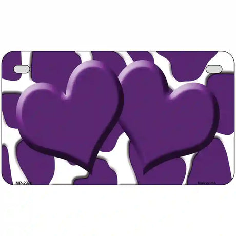 Purple White Giraffe Purple Centered Hearts Novelty License Plate 7" x 4" (MP)