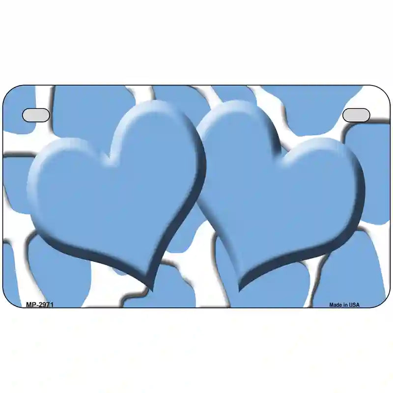 Light Blue White Giraffe Light Blue Centered Hearts Novelty License Plate 7" x 4" (MP)