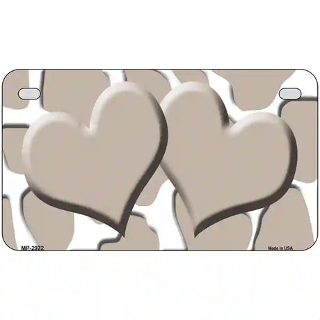 Tan White Giraffe Tan Centered Hearts Novelty License Plate 7" x 4" (MP)