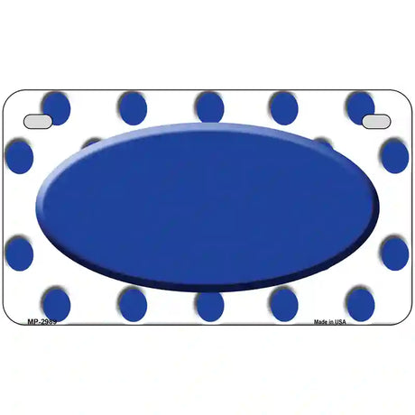 Blue White Polka Dot Blue Center Oval Metal Novelty License Plate 7" x 4" (MP)