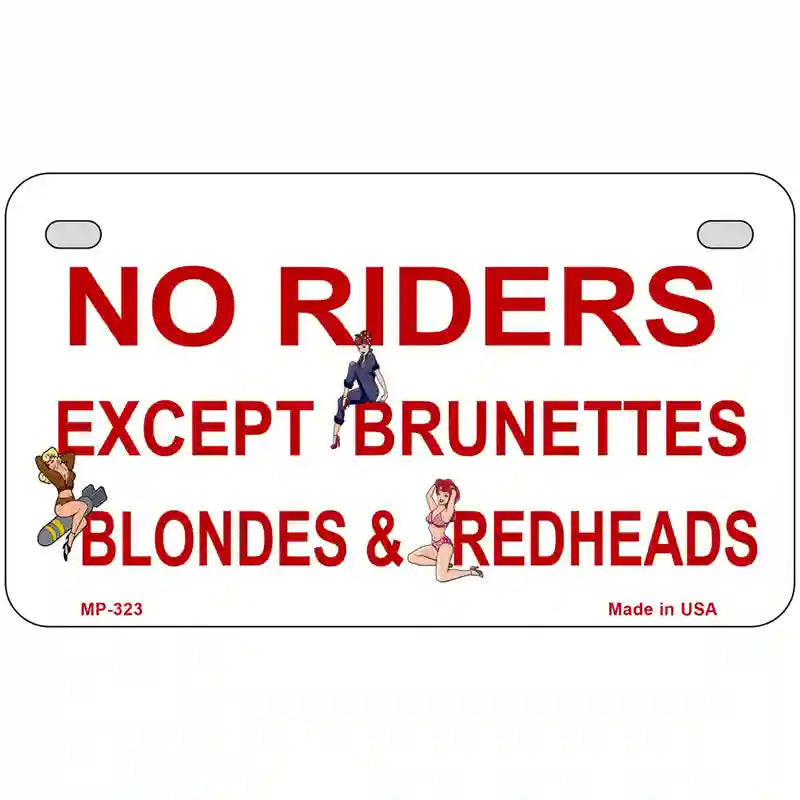 No Riders Except Metal Novelty License Plate 7" x 4" (MP)