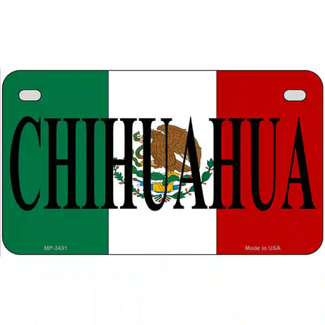 Chihuahua on Mexico Flag Metal Novelty License Plate 7" x 4" (MP)