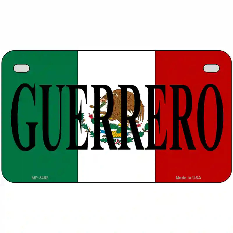 Guerrero on Mexico Flag Metal Novelty License Plate 7" x 4" (MP)