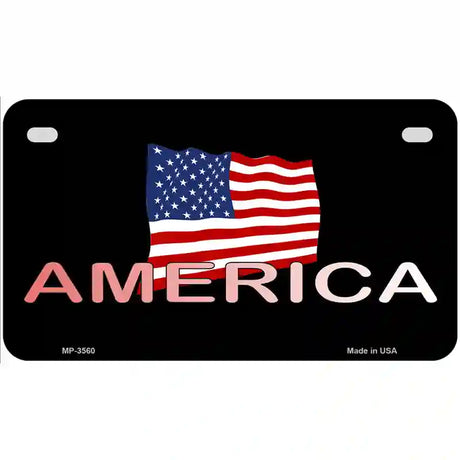 American Flag Black Metal Novelty License Plate 7" x 4" (MP)