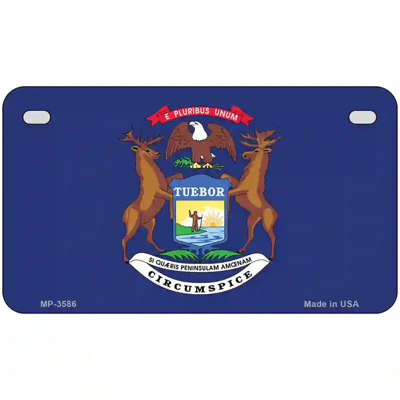 Michigan State Flag Metal Novelty License Plate 7" x 4" (MP)