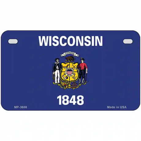 Wisconsin State Flag Metal Novelty License Plate 7" x 4" (MP)