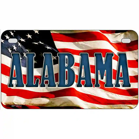 Alabama on American Flag Metal Novelty License Plate 7" x 4" (MP)