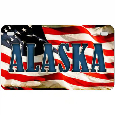 Alaska on American Flag Metal Novelty License Plate 7" x 4" (MP)