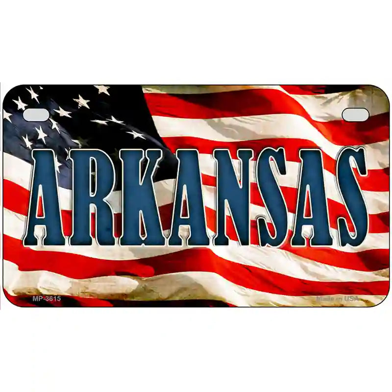 Arkansas on American Flag Metal Novelty License Plate 7" x 4" (MP)