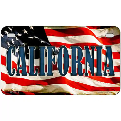 California on American Flag Metal Novelty License Plate 7" x 4" (MP)