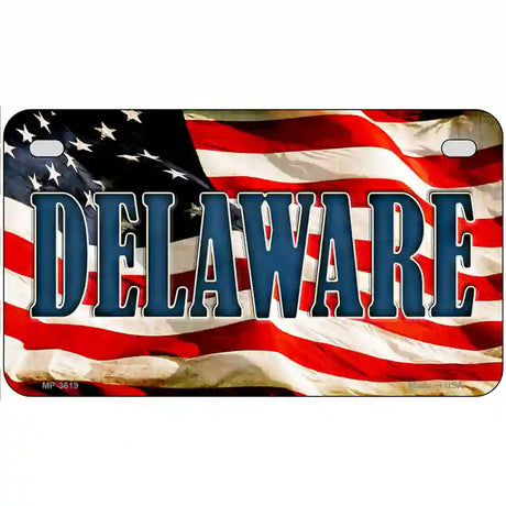 Delaware on American Flag Metal Novelty License Plate 7" x 4" (MP)