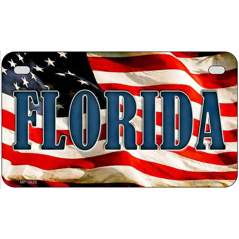 Florida on American Flag Metal Novelty License Plate 7" x 4" (MP)