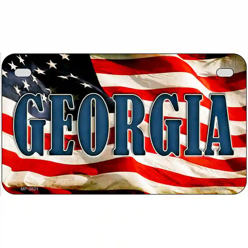 Georgia on American Flag Metal Novelty License Plate 7" x 4" (MP)