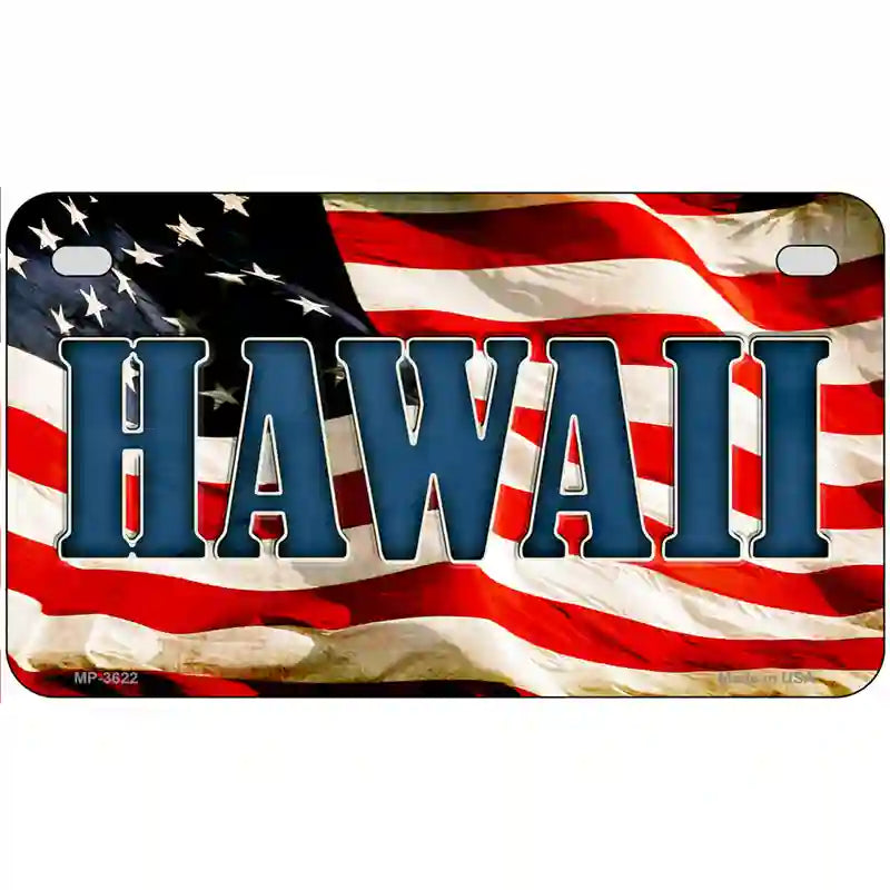 Hawaii on American Flag Metal Novelty License Plate 7" x 4" (MP)