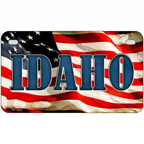 Idaho on American Flag Metal Novelty License Plate 7" x 4" (MP)