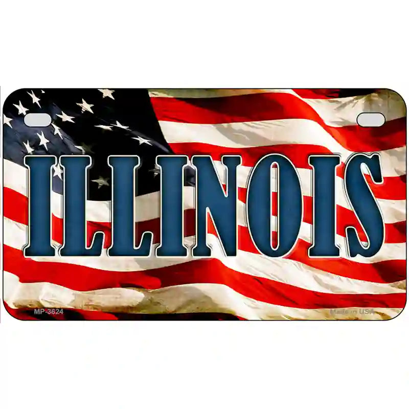 Illinois on American Flag Metal Novelty License Plate 7" x 4" (MP)