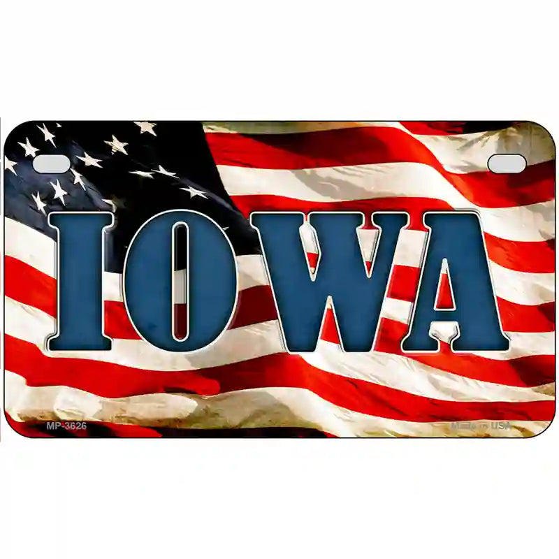 Iowa on American Flag Metal Novelty License Plate 7" x 4" (MP)