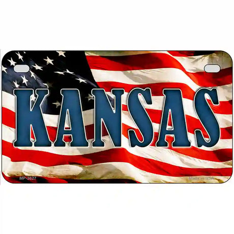 Kansas on American Flag Metal Novelty License Plate 7" x 4" (MP)