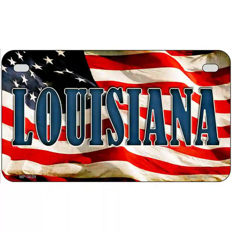 Louisiana on American Flag Metal Novelty License Plate 7" x 4" (MP)