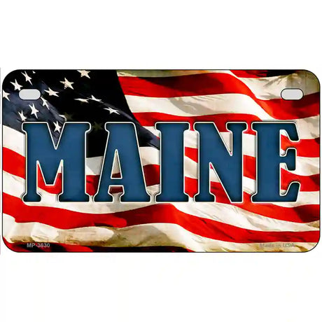 Maine on American Flag Metal Novelty License Plate 7" x 4" (MP)