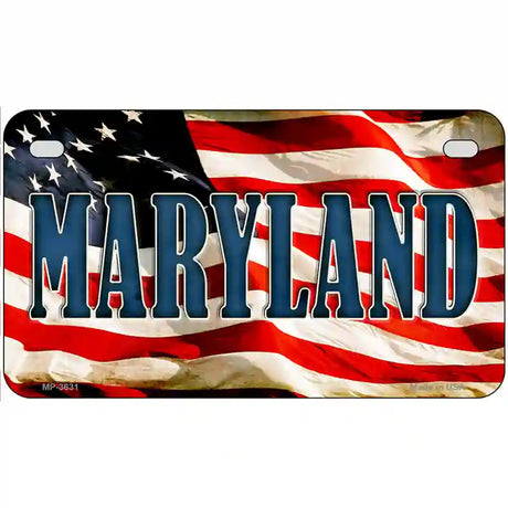 Maryland on American Flag Metal Novelty License Plate 7" x 4" (MP)