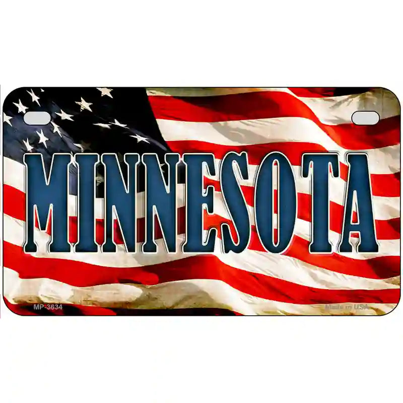 Minnesota on American Flag Metal Novelty License Plate 7" x 4" (MP)