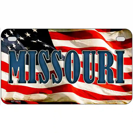 Missouri on American Flag Metal Novelty License Plate 7" x 4" (MP)