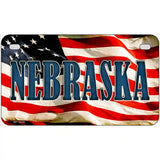 Nebraska on American Flag Metal Novelty License Plate 7" x 4" (MP)