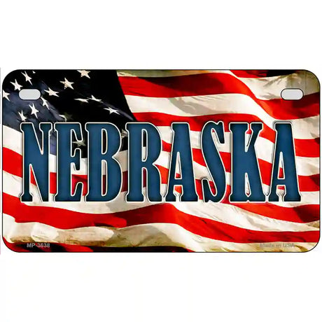 Nebraska on American Flag Metal Novelty License Plate 7" x 4" (MP)