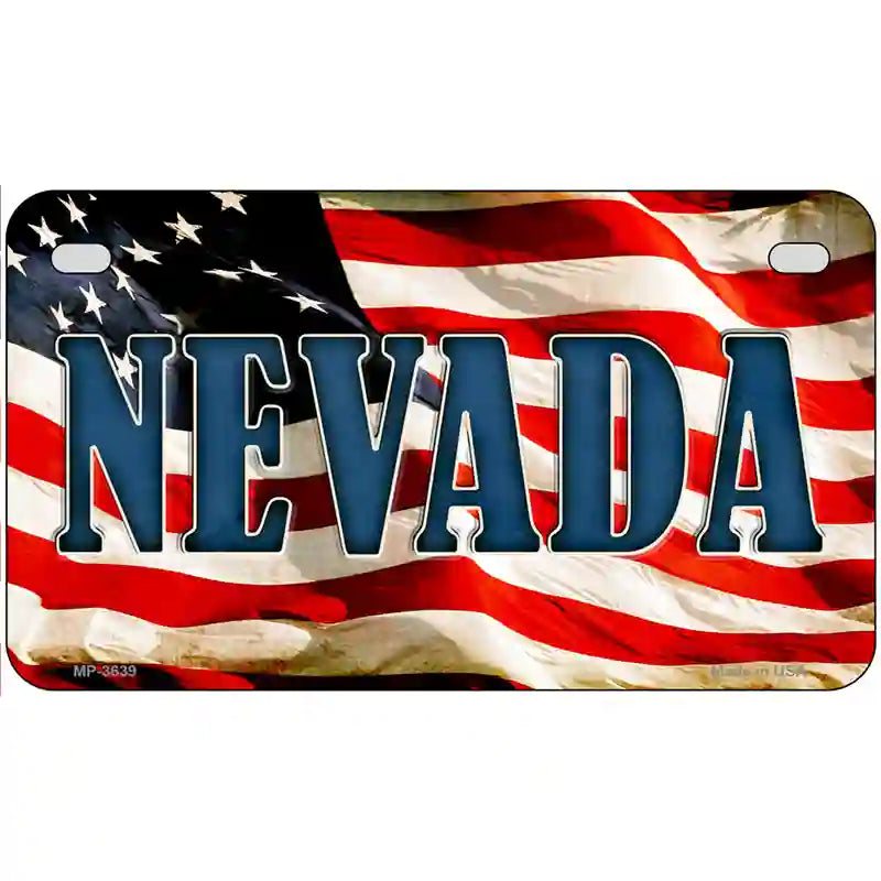 Nevada on American Flag Metal Novelty License Plate 7" x 4" (MP)