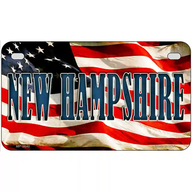 New Hampshire on American Flag Metal Novelty License Plate 7" x 4" (MP)