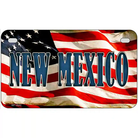 New Mexico on American Flag Metal Novelty License Plate 7" x 4" (MP)