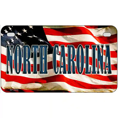 North Carolina on American Flag Metal Novelty License Plate 7" x 4" (MP)