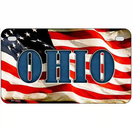 Ohio on American Flag Metal Novelty License Plate 7" x 4" (MP)