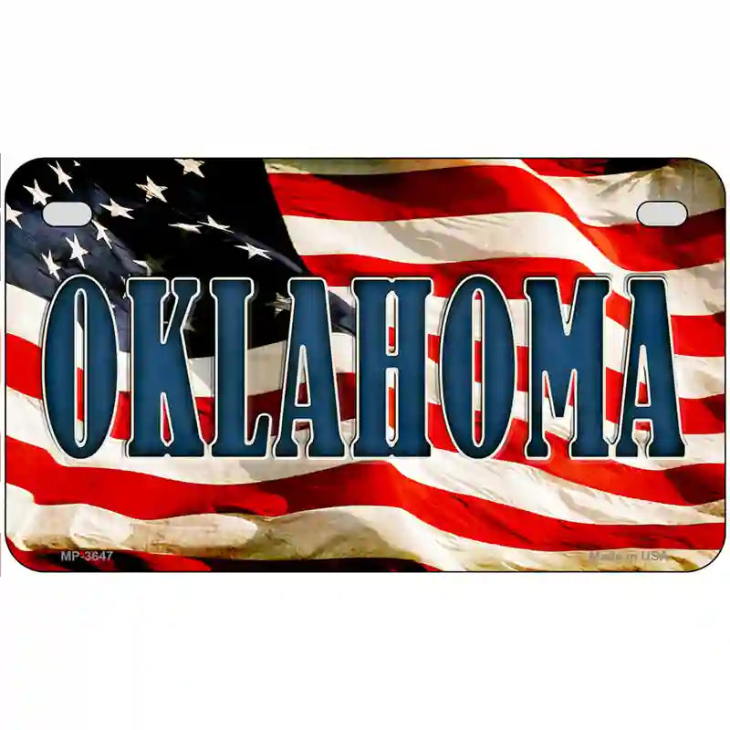 Oklahoma on American Flag Metal Novelty License Plate 7" x 4" (MP)