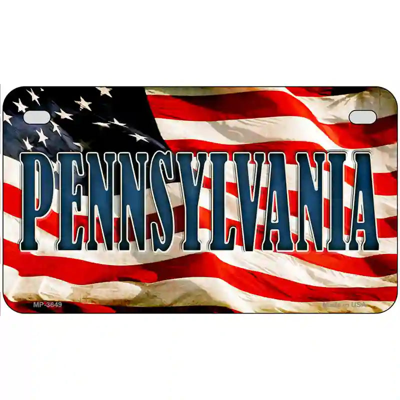 Pennsylvania on American Flag Metal Novelty License Plate 7" x 4" (MP)