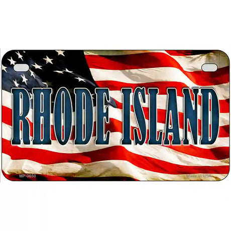 Rhode Island on American Flag Metal Novelty License Plate 7" x 4" (MP)