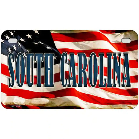 South Carolina on American Flag Metal Novelty License Plate 7" x 4" (MP)