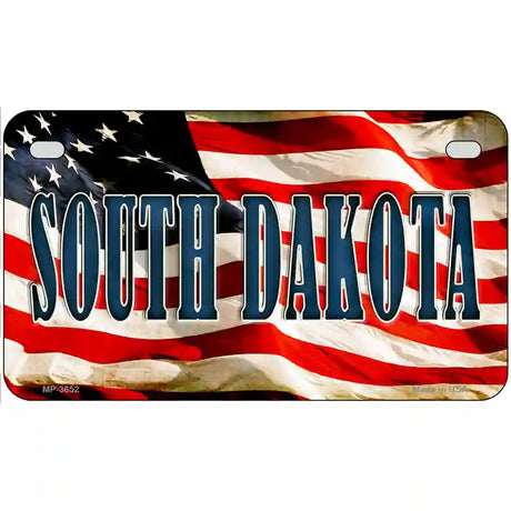 South Dakota on American Flag Metal Novelty License Plate 7" x 4" (MP)