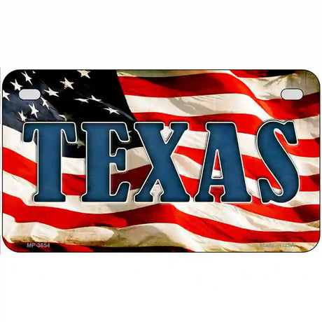 Texas on American Flag Metal Novelty License Plate 7" x 4" (MP)