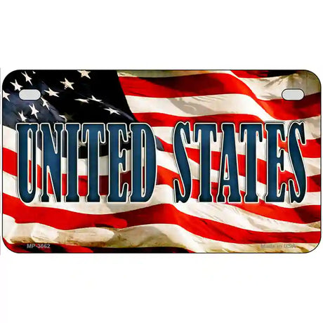 United States on American Flag Metal Novelty License Plate 7" x 4" (MP)